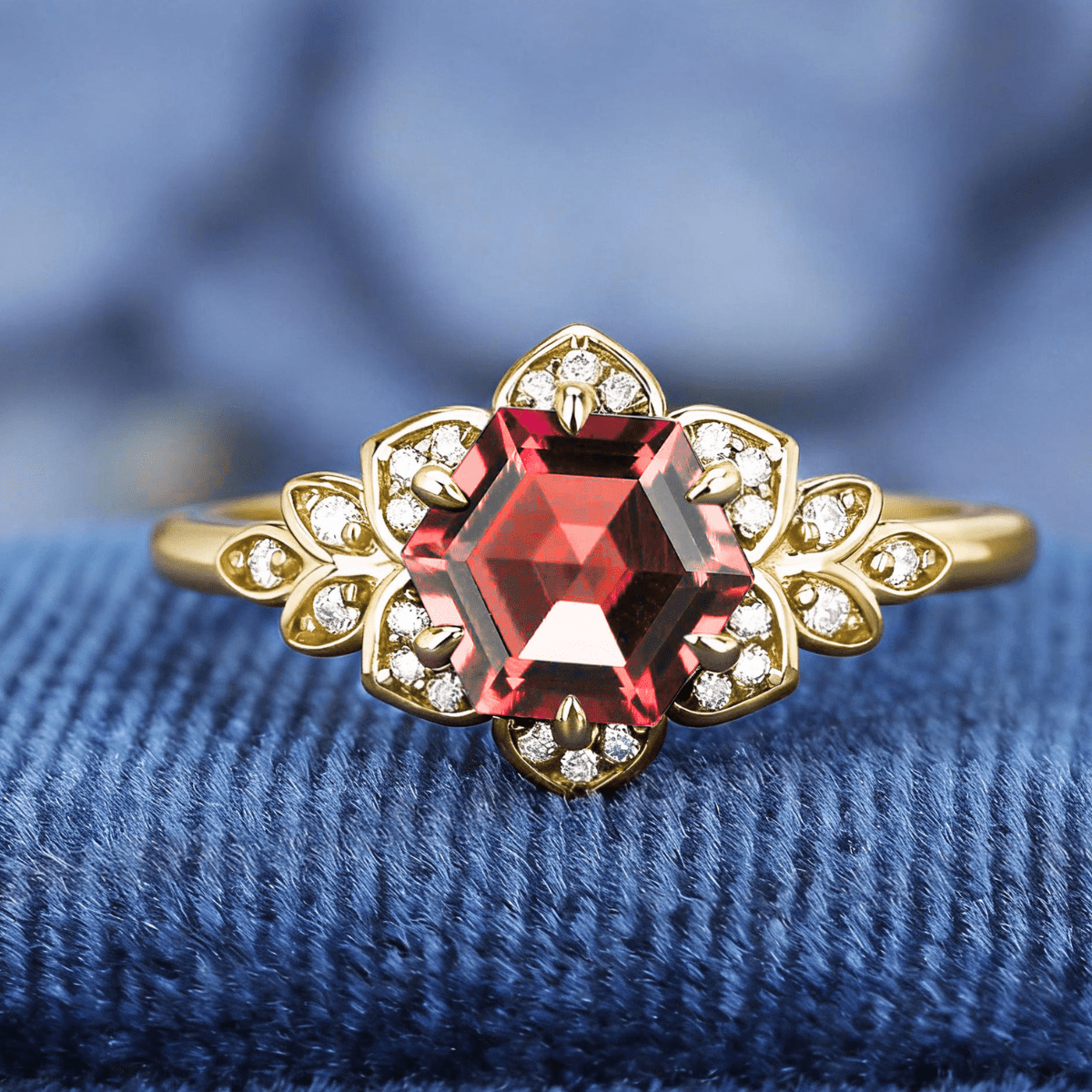 Nature Inspired Garnet Ring Black Gold Couple Rings Tungsten Wedding Band Promise Ring - anerjuly