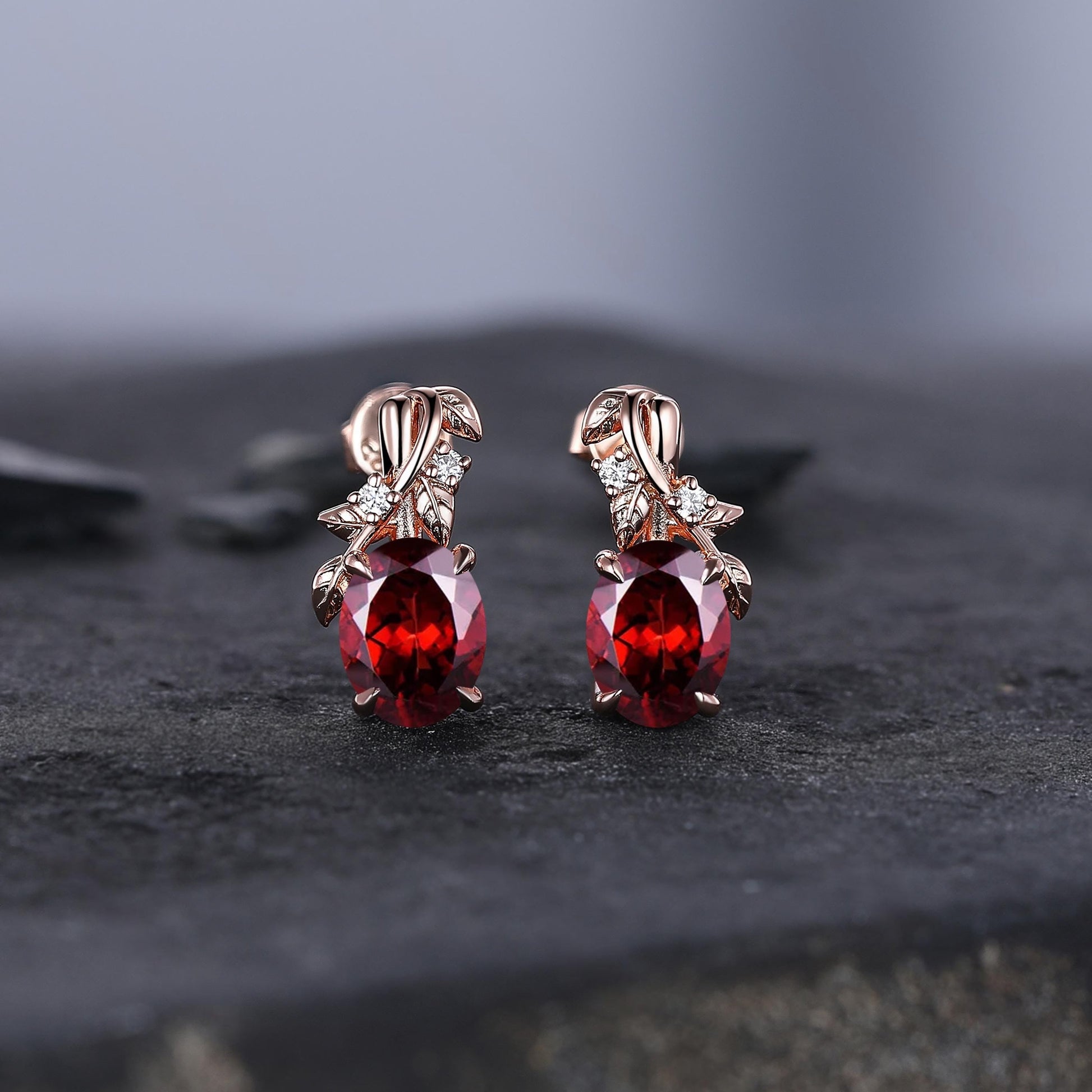 Olive Branch Garnet Earrings 14K Gold, 5mm Garnet Stud Earrings, Garnet Bridal Earrings, January Birthstone, Bride Wedding Gift, Wife Gift - anerjuly