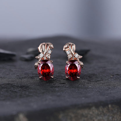 Olive Branch Garnet Earrings 14K Gold, 5mm Garnet Stud Earrings, Garnet Bridal Earrings, January Birthstone, Bride Wedding Gift, Wife Gift - anerjuly