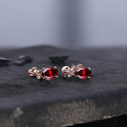Olive Branch Garnet Earrings 14K Gold, 5mm Garnet Stud Earrings, Garnet Bridal Earrings, January Birthstone, Bride Wedding Gift, Wife Gift - anerjuly