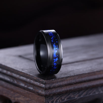 Orion Nebula Ring Unique Tungsten Men Ring Crushed Sapphire Wedding Band - anerjuly