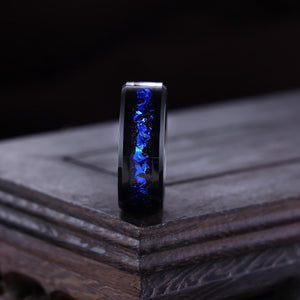 Orion Nebula Ring Unique Tungsten Men Ring Crushed Sapphire Wedding Band - anerjuly