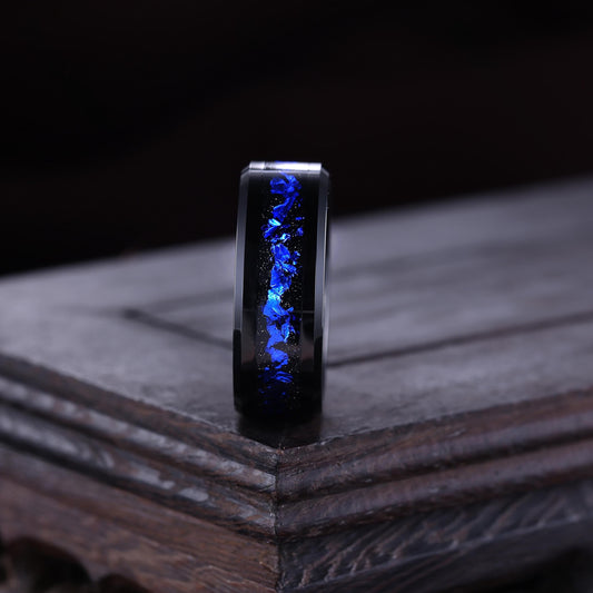 Orion Nebula Ring Unique Tungsten Men Ring Crushed Sapphire Wedding Band - anerjuly