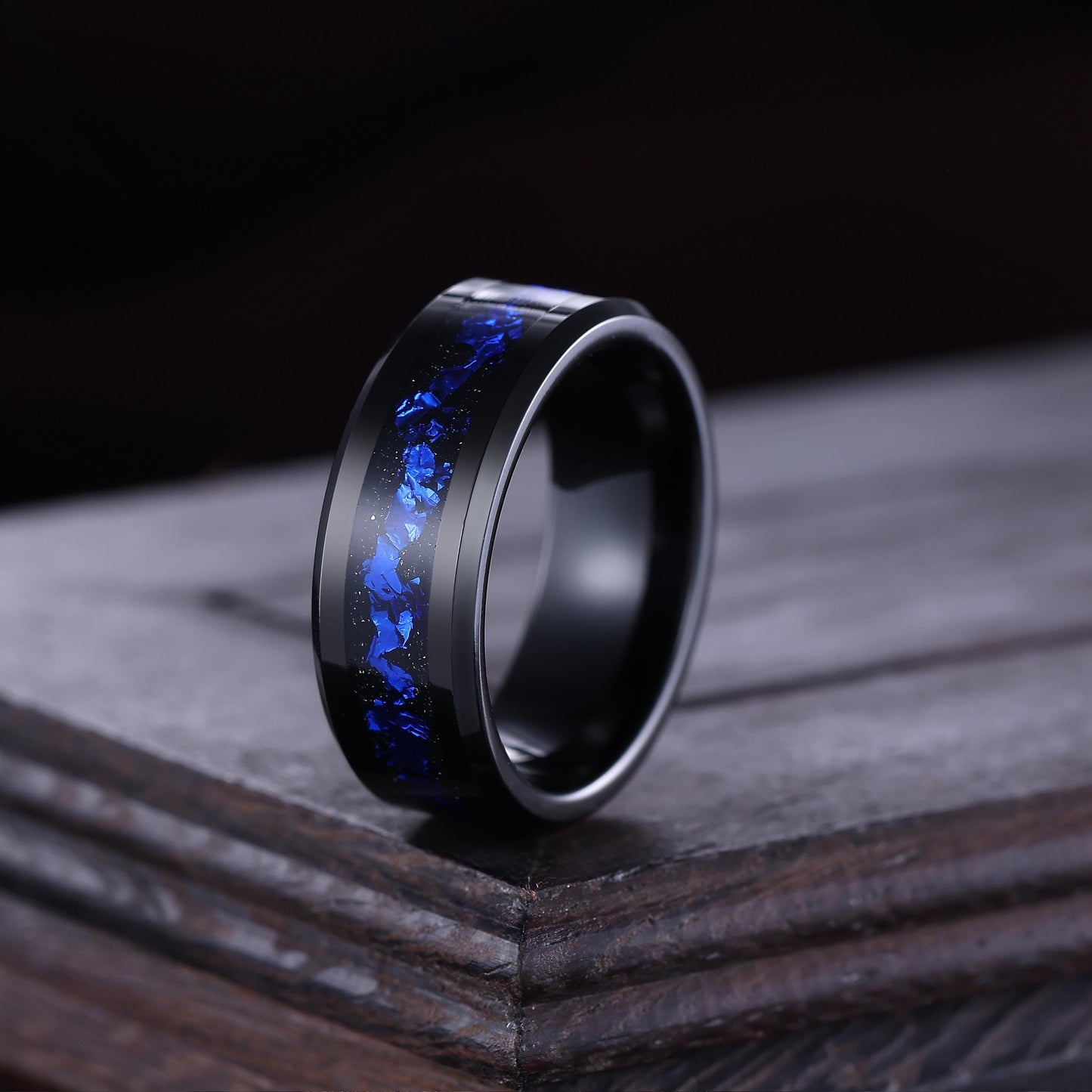 Orion Nebula Ring Unique Tungsten Men Ring Crushed Sapphire Wedding Band - anerjuly