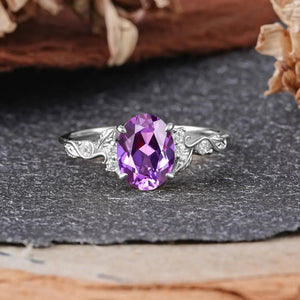 Oval Amethyst Engagement Ring Rose Gold Vintage Promise Ring - anerjuly