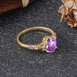 Oval Amethyst Engagement Ring Rose Gold Vintage Promise Ring - anerjuly