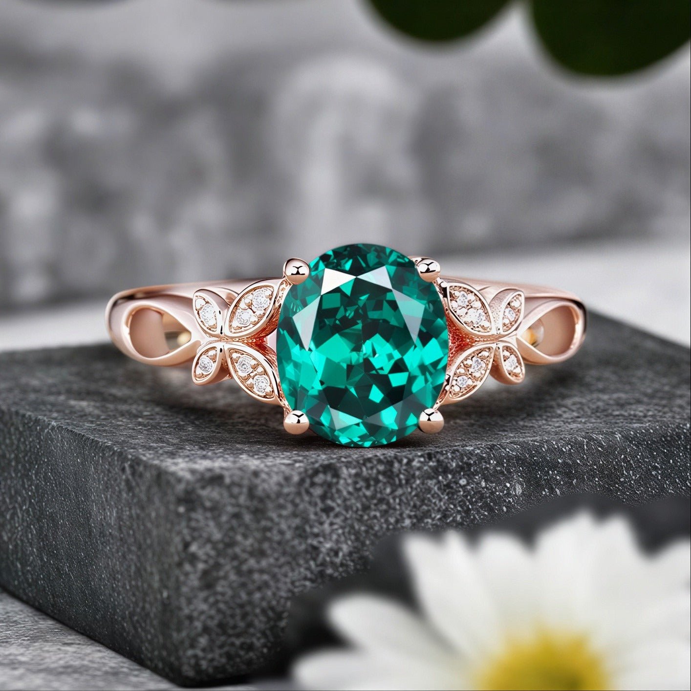 Oval Cut Emerald S925 Ring For Women Promise Ring Rose Gold Art Deco Ring - anerjuly