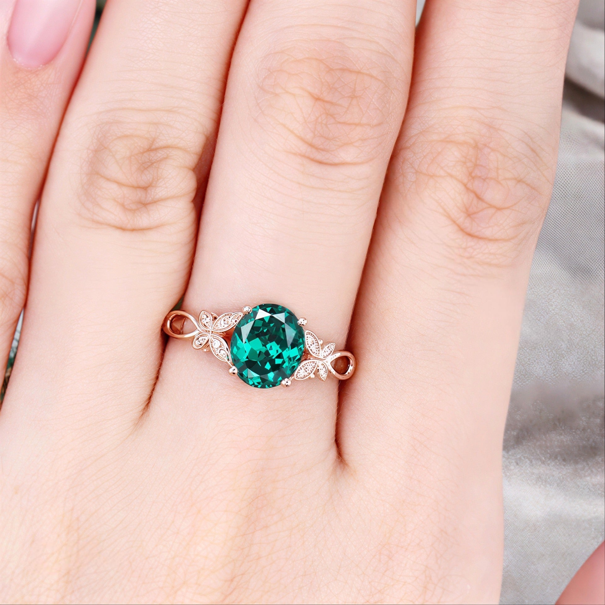 Oval Cut Fantasy Inspired Floral Leaf Bridal Set Unique His and Hers Rings Couple Ring - anerjuly