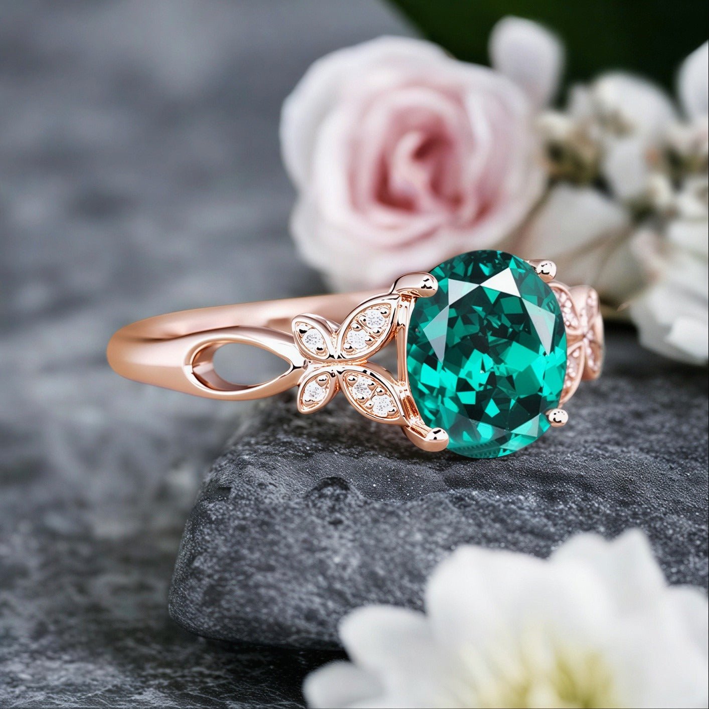 Oval Cut Fantasy Inspired Floral Leaf Bridal Set Unique His and Hers Rings Couple Ring - anerjuly