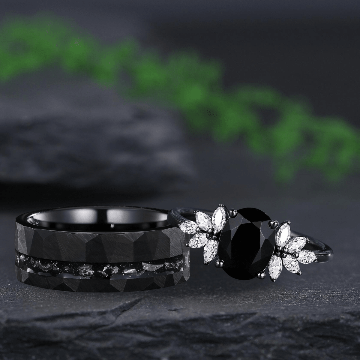 Oval Cut Natural Couple Ring Set His and Her Vintage Art Deco Engagement Ring - anerjuly