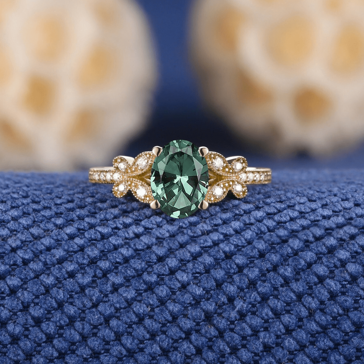 Oval Emerald Gold Vine Couple Rings Gold His & Her Matching Wedding Band Men's Tungsten Couple Rings - anerjuly