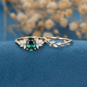 Oval Green Emerald Vine Ring - anerjuly