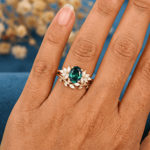 Oval Green Emerald Vine Ring - anerjuly