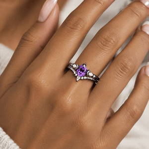 Pear Cut Amethyst Engagement Ring Crescent Moon Bridal Set Promise Ring For Women - anerjuly