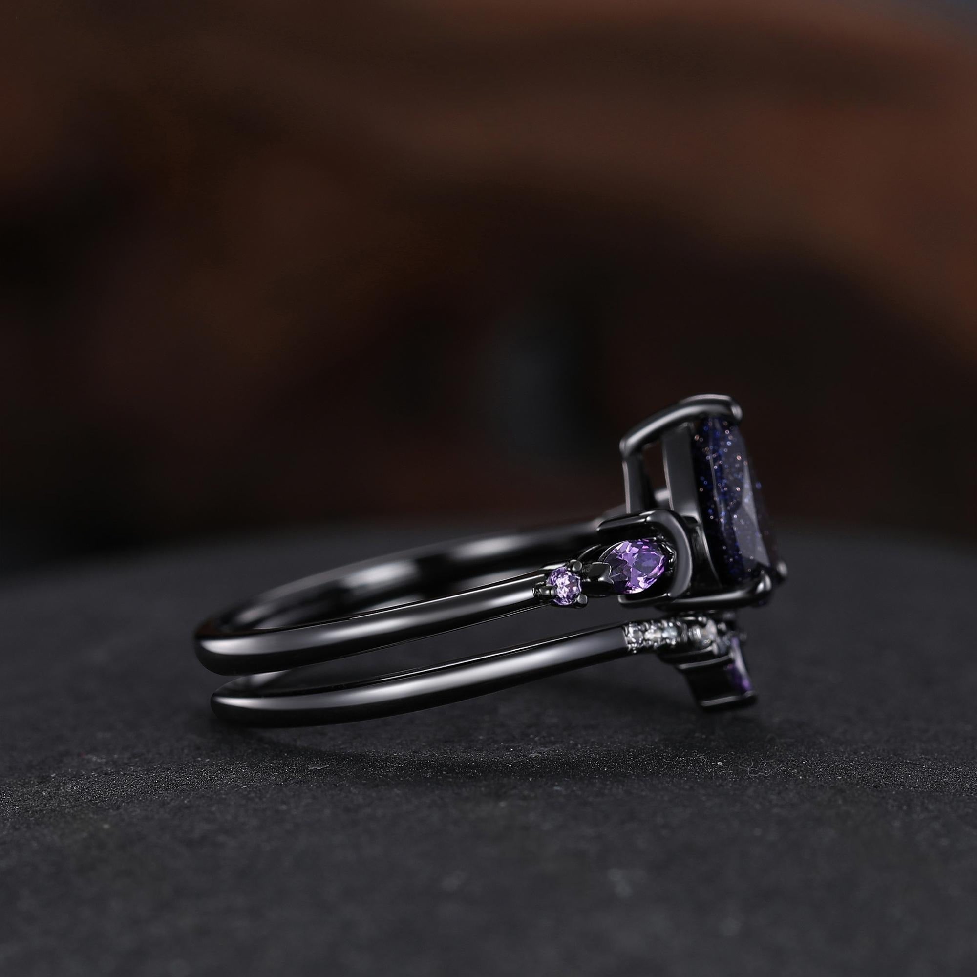 Pear Cut Amethyst Engagement Ring Crescent Moon Bridal Set Promise Ring For Women - anerjuly