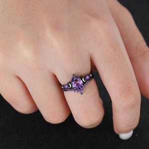 Pear Cut Amethyst Engagement Ring Crescent Moon Bridal Set Promise Ring For Women - anerjuly
