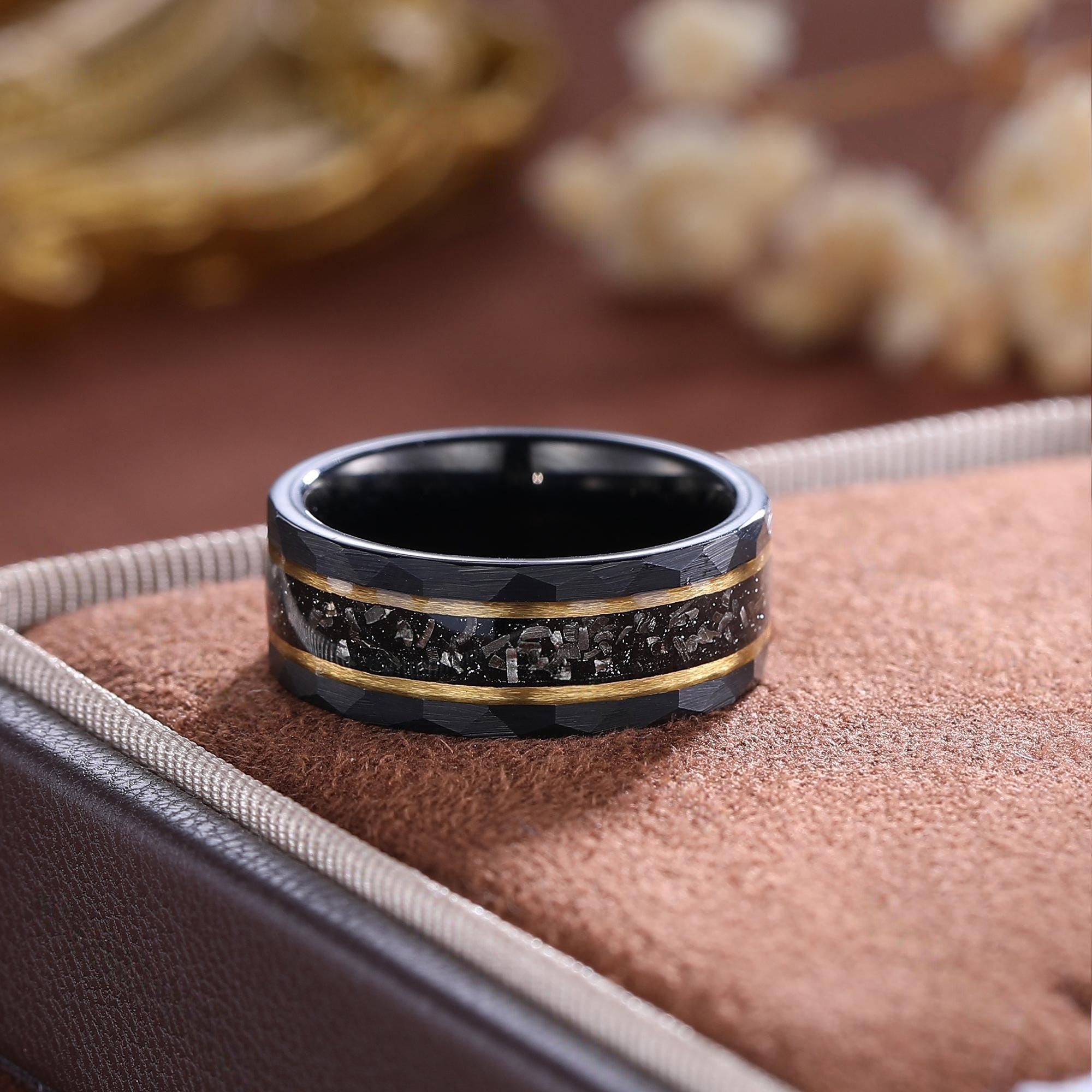 Pear Cut Black Onyx Couple Ring Set Vintage Art Deco Engagement Ring matching rings - anerjuly
