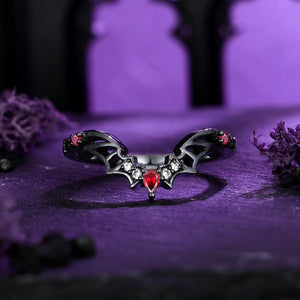 Pear - cut Nature Inspired Garnet Ring Black Gold Couple Rings Tungsten Wedding Band Promise Ring - anerjuly