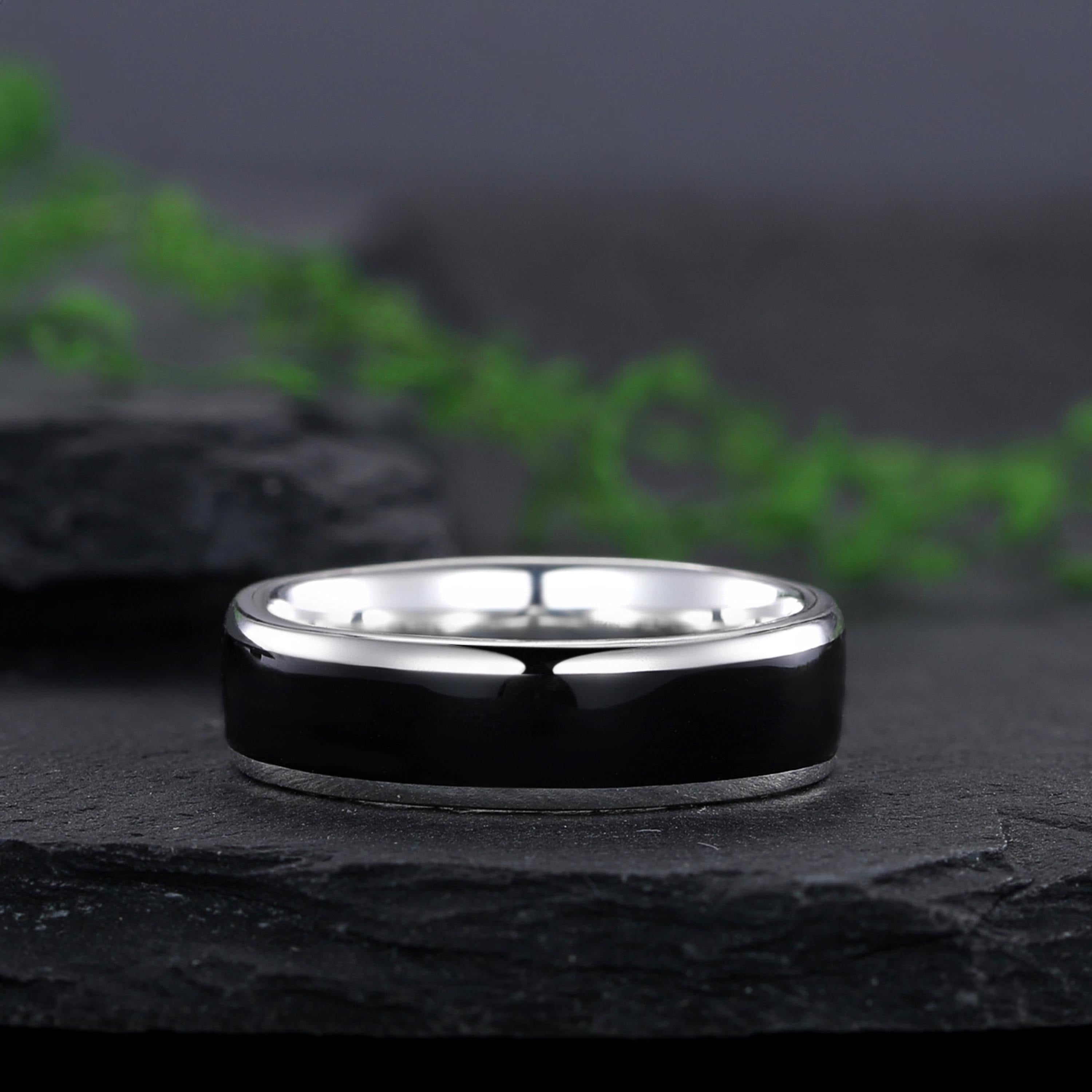 Pear Cut Vintage Black Onyx Couple Ring Set Tungsten Wedding Band for His and Her Promise Ring - anerjuly