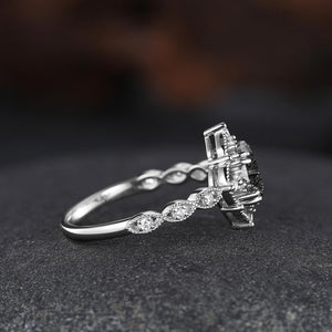 Pear Shaped Natural Black Onyx S925 Ring Nature Inspired Bridal Engagement Ring - anerjuly