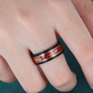 Red Garnet Couple Rings Twig Leaf Ring Garnet Cluster Ring Nature Inspired Leaf Engagement Ring Set for Women Black Gold Promise Ring Set - anerjuly