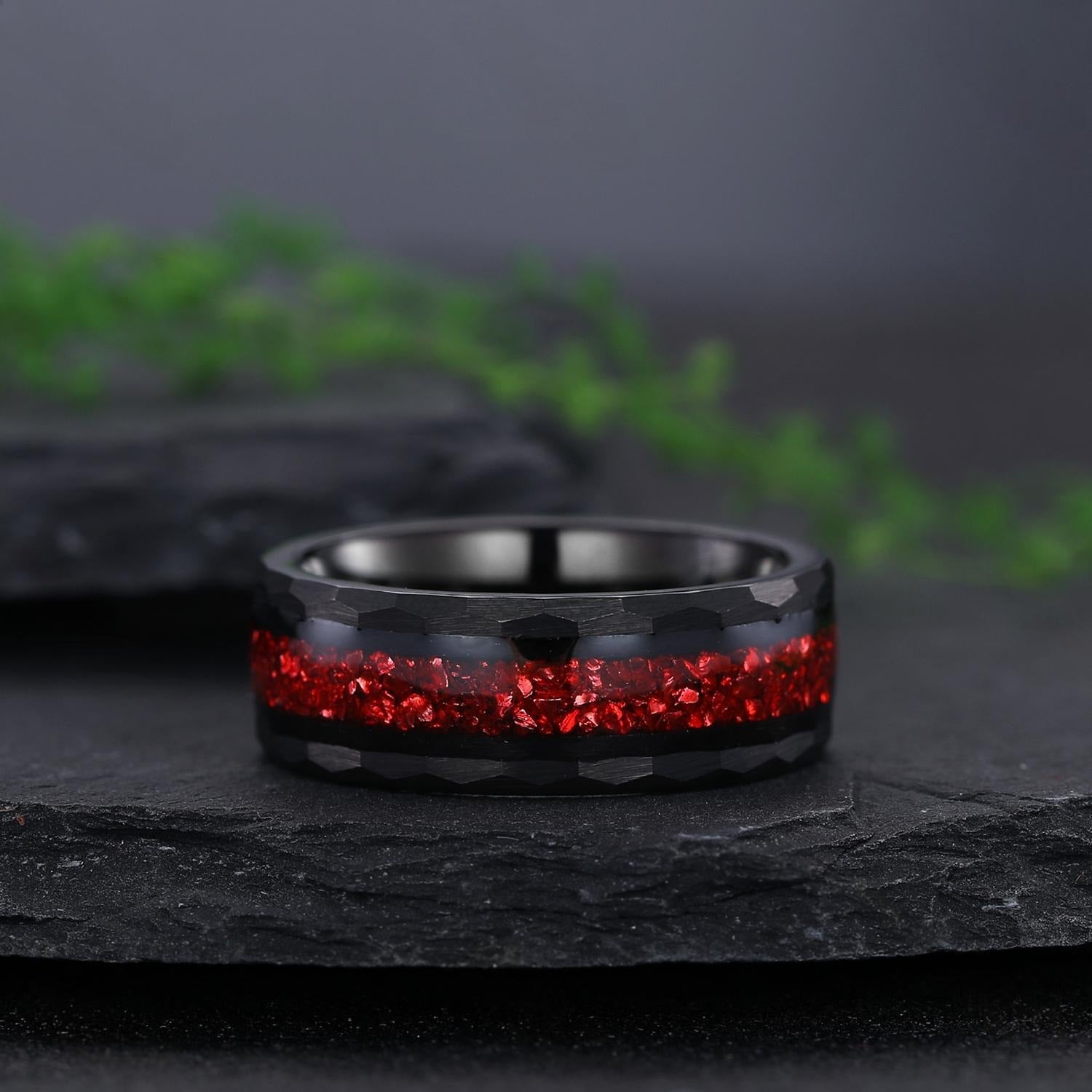 Retro Garnet Couples Ring Set Engagement Ring Set Black Gold Couple Rings Red Tungsten Wedding rings - anerjuly