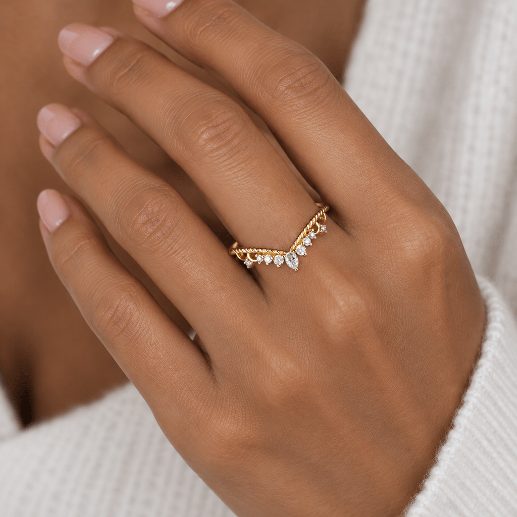 Rope Twist Marquise White Zircon Curved Wedding Band - anerjuly
