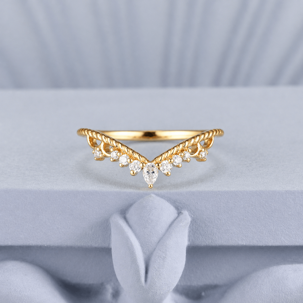 Rope Twist Marquise White Zircon Curved Wedding Band - anerjuly
