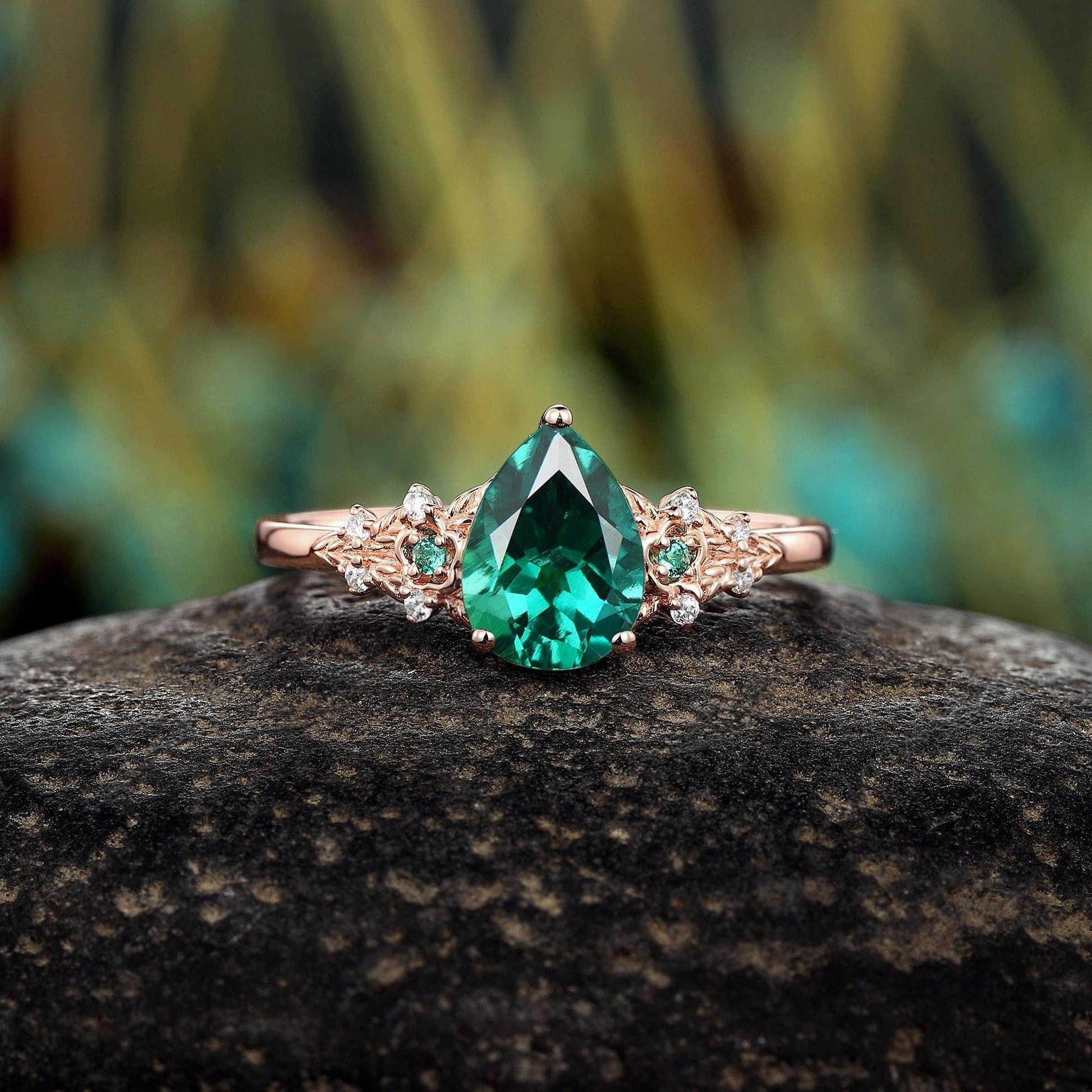 Rose Gold Fantasy Inspired Floral Leaf Bridal Set Unique His and Hers Rings Couple Ring - anerjuly