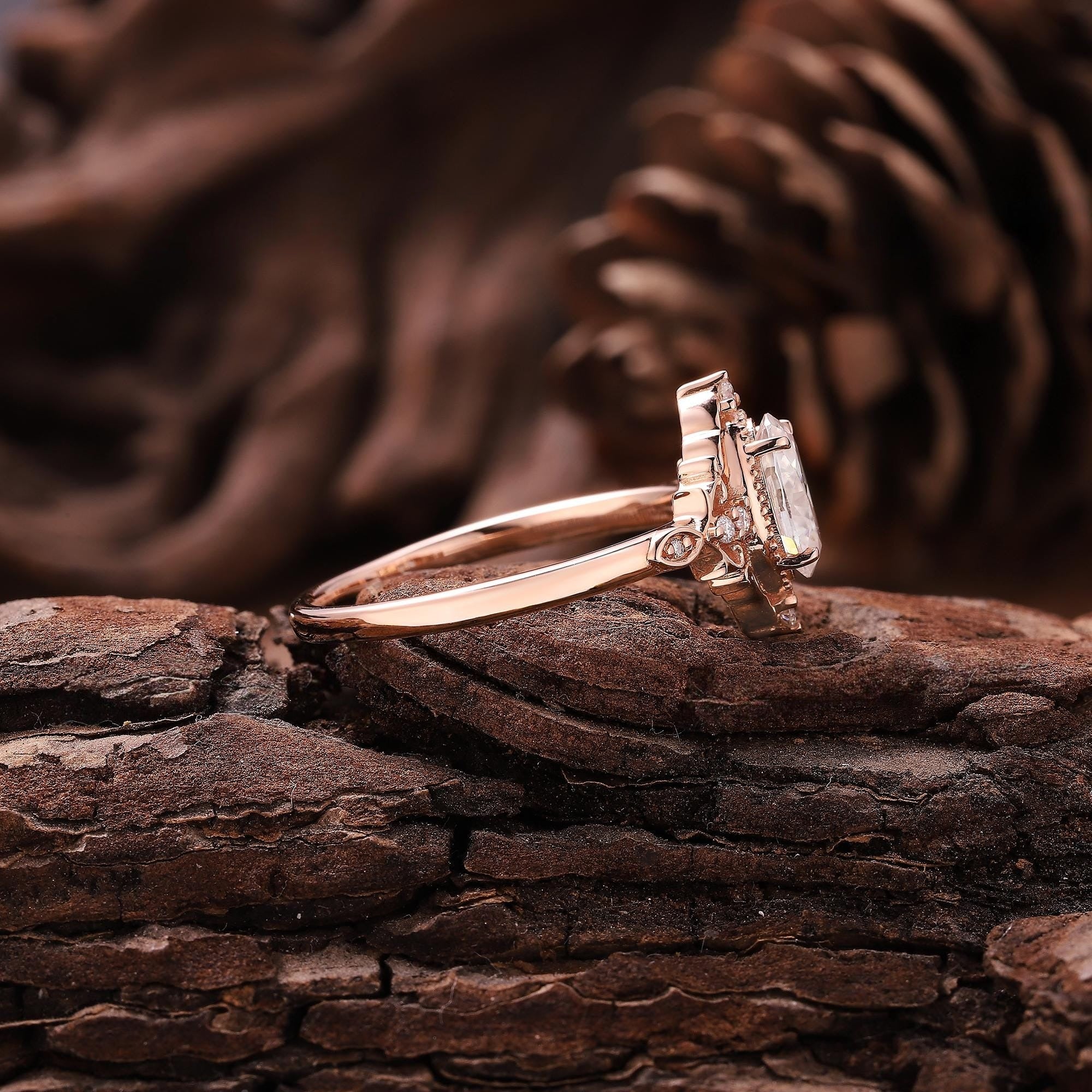 Rose Gold Oval Cut Moissanite Bridal Set Couple Ring Set His and Her Engagement Ring matching rings - anerjuly