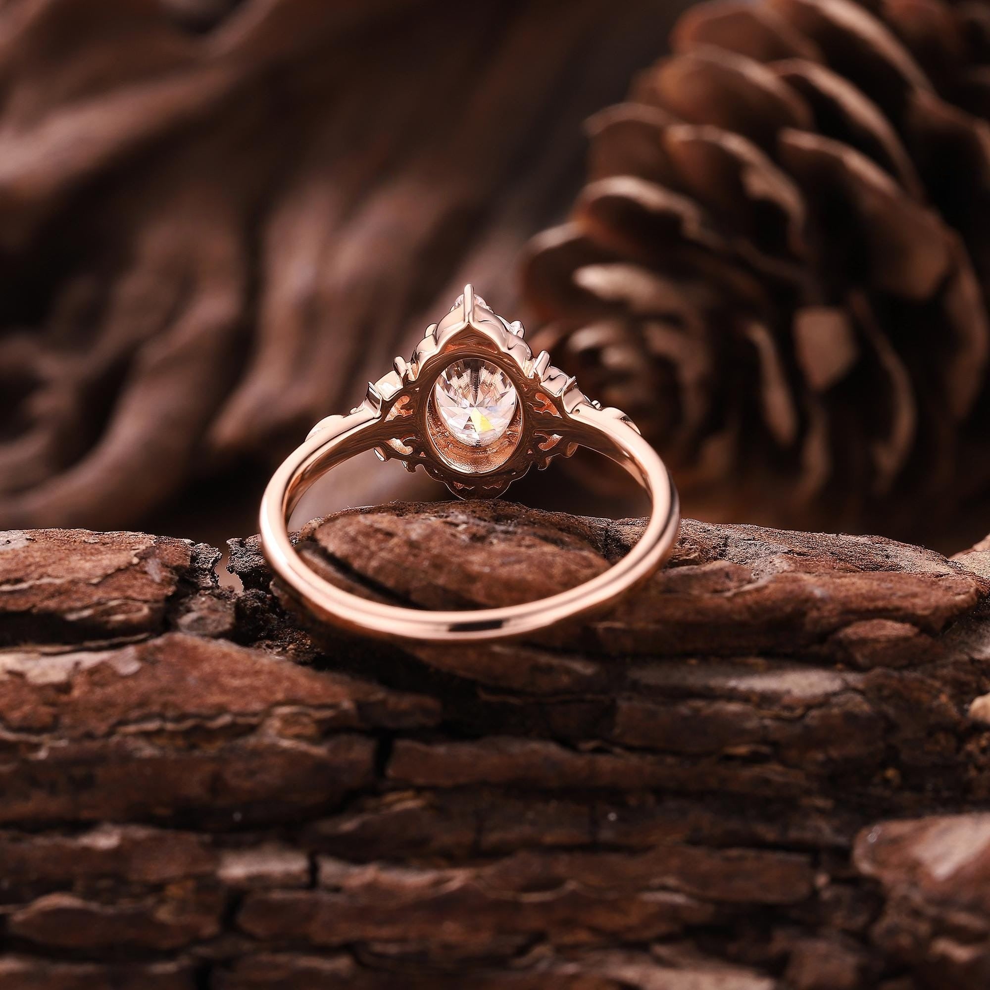 Rose Gold Oval Cut Moissanite Bridal Set Couple Ring Set His and Her Engagement Ring matching rings - anerjuly
