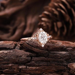 Rose Gold Oval Cut Moissanite Bridal Set Couple Ring Set His and Her Engagement Ring matching rings - anerjuly