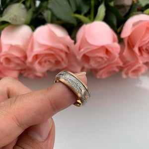 Rose Gold Tungsten Ring with Silver Meteorite Inlay - anerjuly