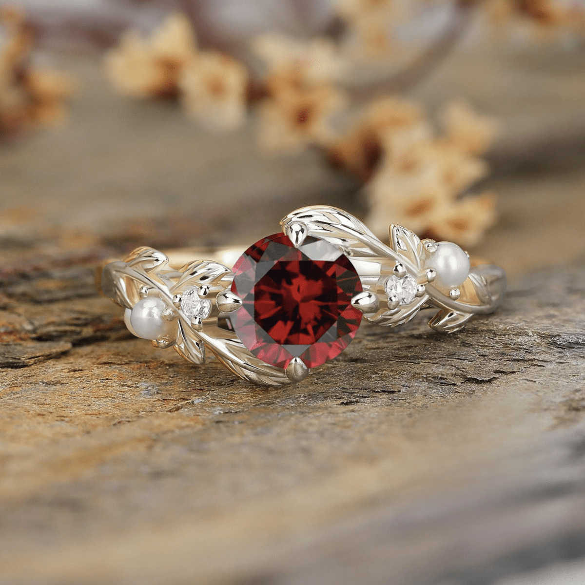 Round cut natural Red Garnet Couple Rings Tungsten matching rings for couples - anerjuly