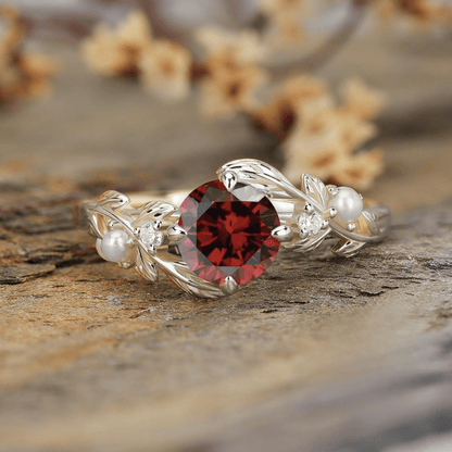 Round cut natural Red Garnet Couple Rings Tungsten matching rings for couples - anerjuly