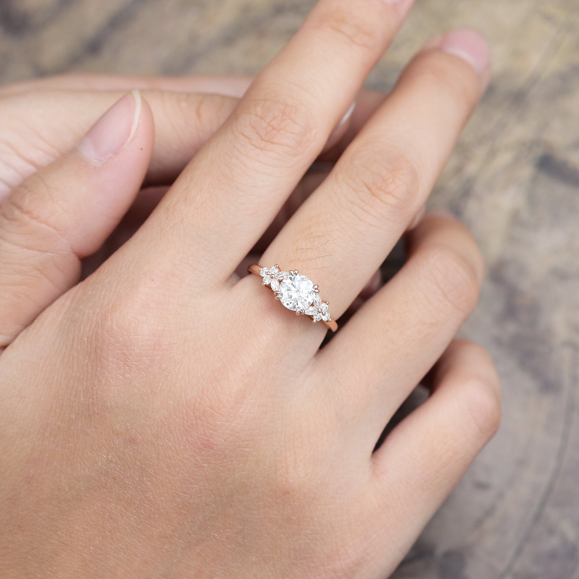 Round Moissanite Bridal Set Couple Ring Set His and Her Engagement Ring - anerjuly