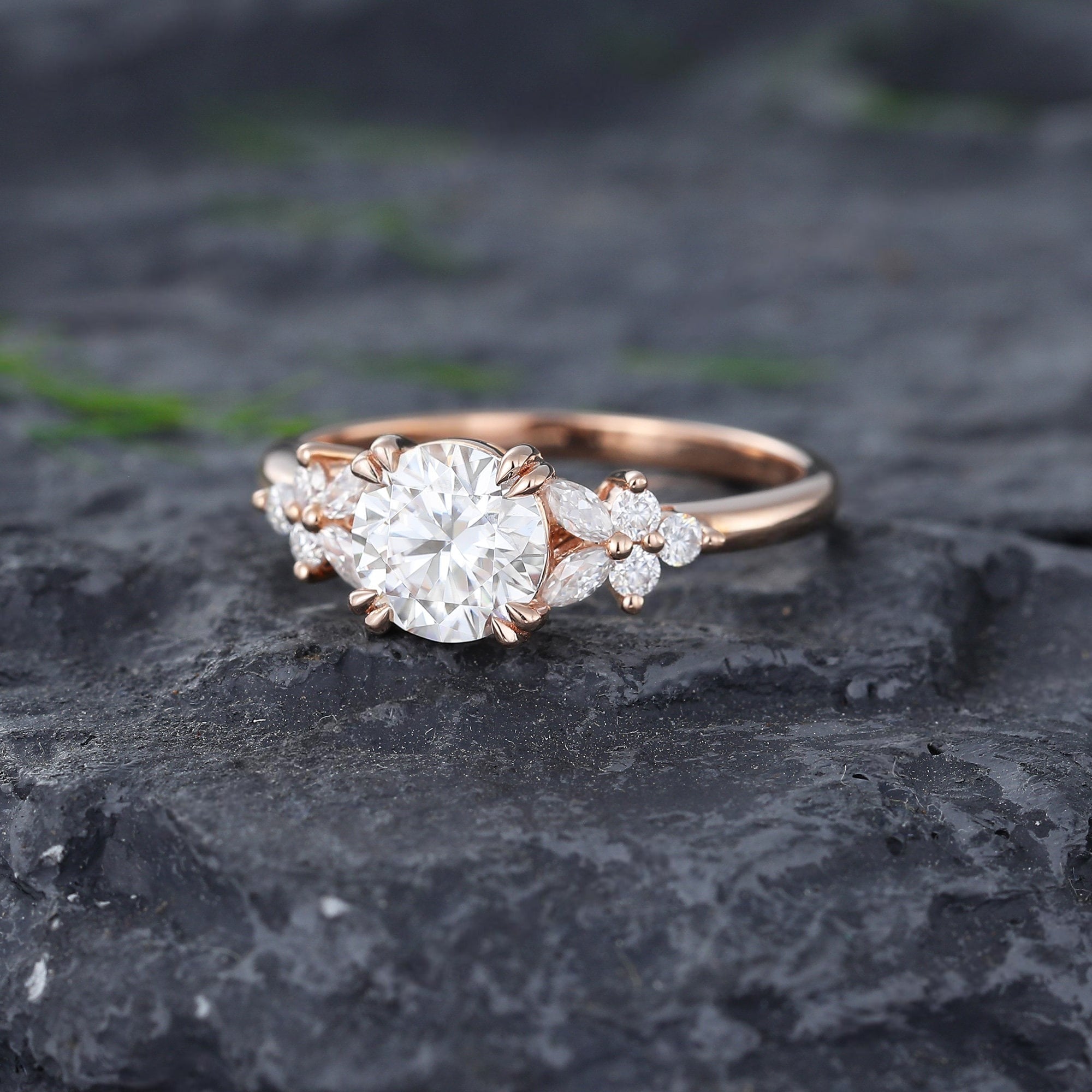 Round Moissanite Bridal Set Couple Ring Set His and Her Engagement Ring - anerjuly