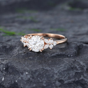 Round Moissanite Bridal Set Couple Ring Set His and Her Engagement Ring - anerjuly