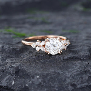 Round Moissanite Bridal Set Couple Ring Set His and Her Engagement Ring - anerjuly