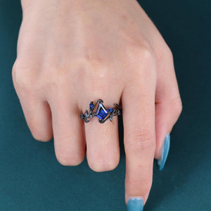 Sapphire Couples Ring Nature Inspired Leaf Sapphire Engagement Ring His and Her Ring Set Tungsten Ring - anerjuly