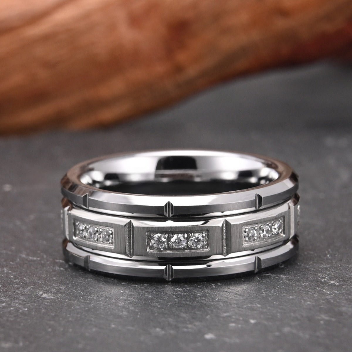 Silver Tungsten Ring with Channel-Set Crystal Accents - anerjuly