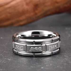 Silver Tungsten Ring with Channel-Set Crystal Accents - anerjuly