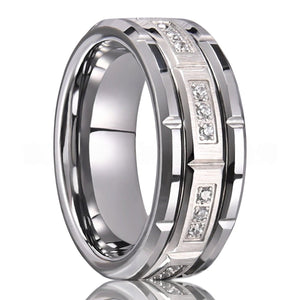 Silver Tungsten Ring with Channel-Set Crystal Accents - anerjuly