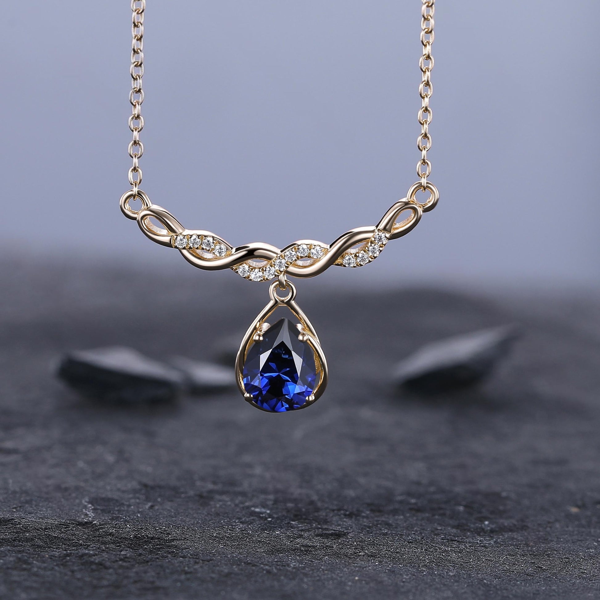 Stacking Sapphire Minimalist Infinity Moissanite Sapphire Birthstone Pendant Rose Gold, Perfect Birthday Gift - anerjuly