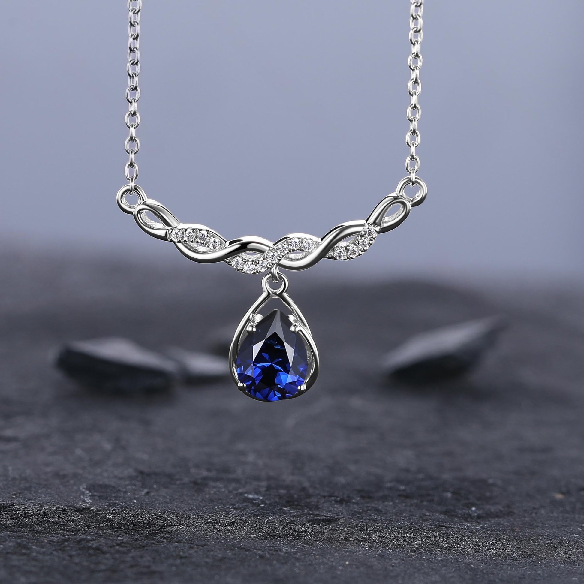 Stacking Sapphire Minimalist Infinity Moissanite Sapphire Birthstone Pendant Rose Gold, Perfect Birthday Gift - anerjuly