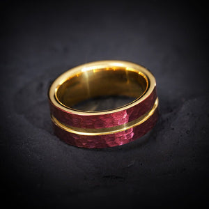 Tungsten Ring Black with Red Accent Bold Statement Band - anerjuly