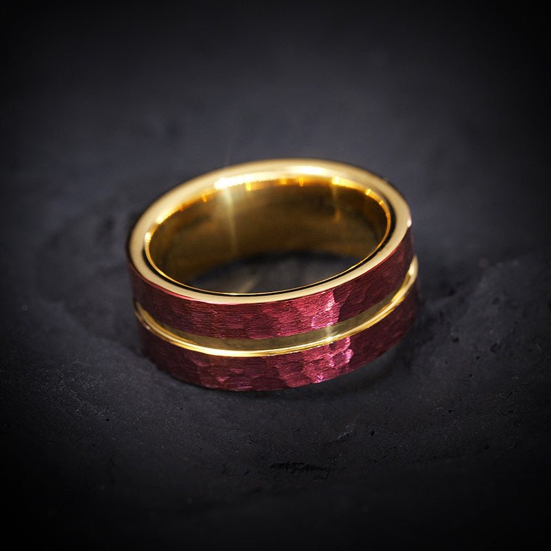 Tungsten Ring Black with Red Accent Bold Statement Band - anerjuly