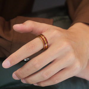 Tungsten Ring Black with Red Accent Bold Statement Band - anerjuly