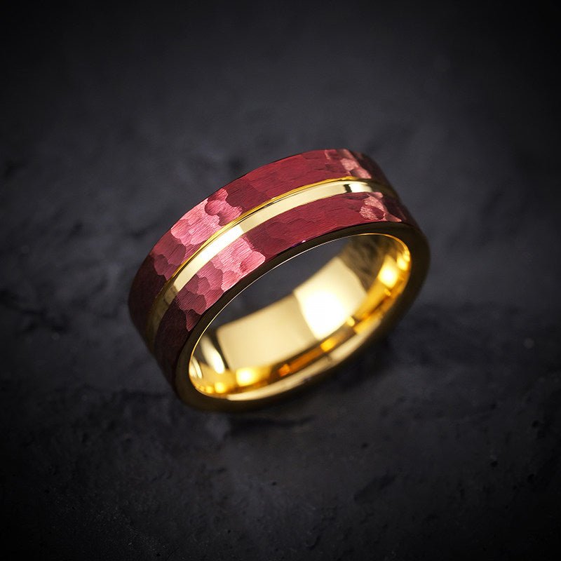 Tungsten Ring Black with Red Accent Bold Statement Band - anerjuly
