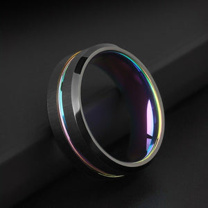Tungsten Ring Iridescent Rainbow Holographic Hip Hop Statement Band - anerjuly